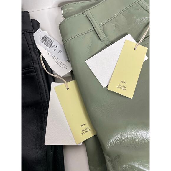 NEW Wilfred Aritzia Melina High Rise Faux Leather Pants Black Olive Green 00 - Picture 2 of 4